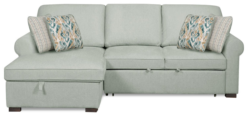 Scott Living Haven 2-Piece Left-Facing Chenille Fabric Sleeper Sectional with Storage Chaise - Seafoam Blue