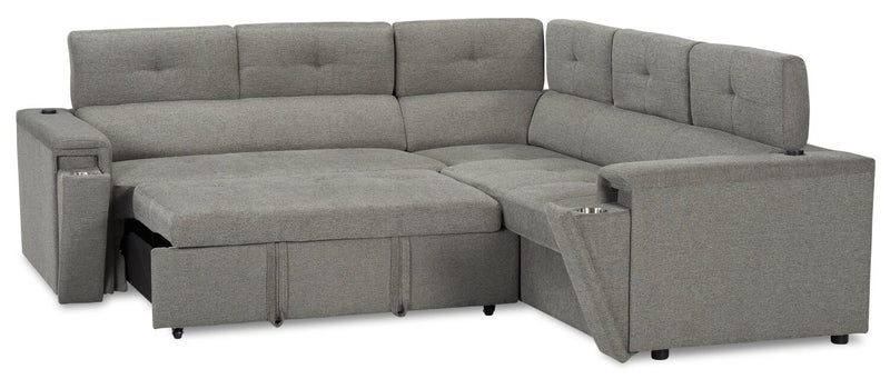 Savvy 2-Piece Left-Facing Linen-Look Fabric Sleeper Sectional with Adjustable Headrests - Grey