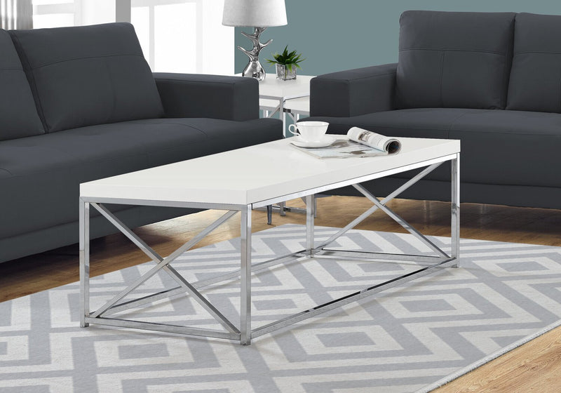 Harper 44\" Modern Coffee Table - White with Chrome Metal Base