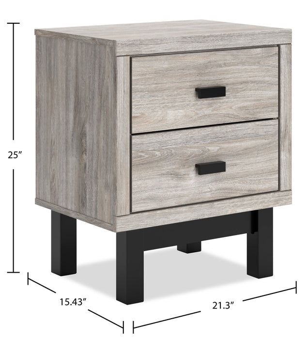 Zen Bedside 2-Drawer Nightstand with Built-in Charging Ports, 21.3\"W x 25\"H - Grey