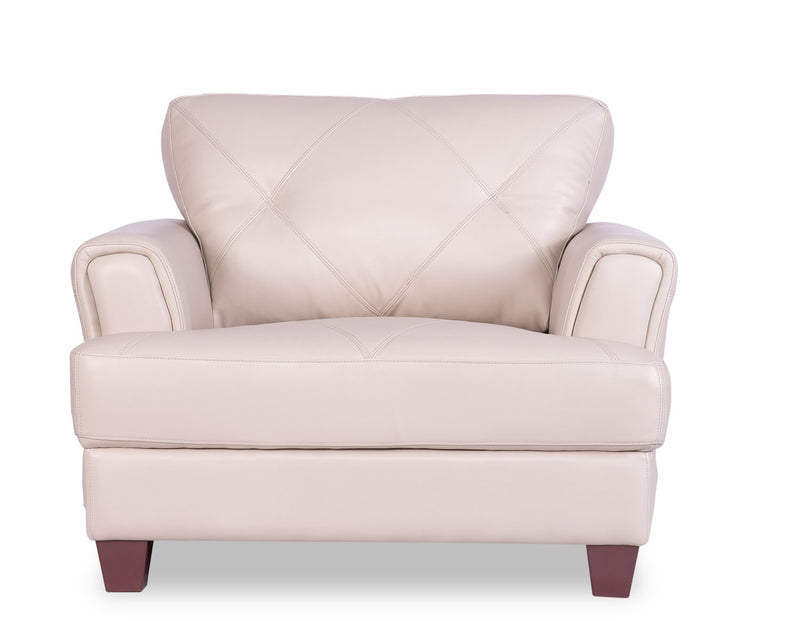 Chateau d'Ax Vita 44\" 100% Genuine Leather with Diamond Pattern Stitching and Wood Legs - Smoke White