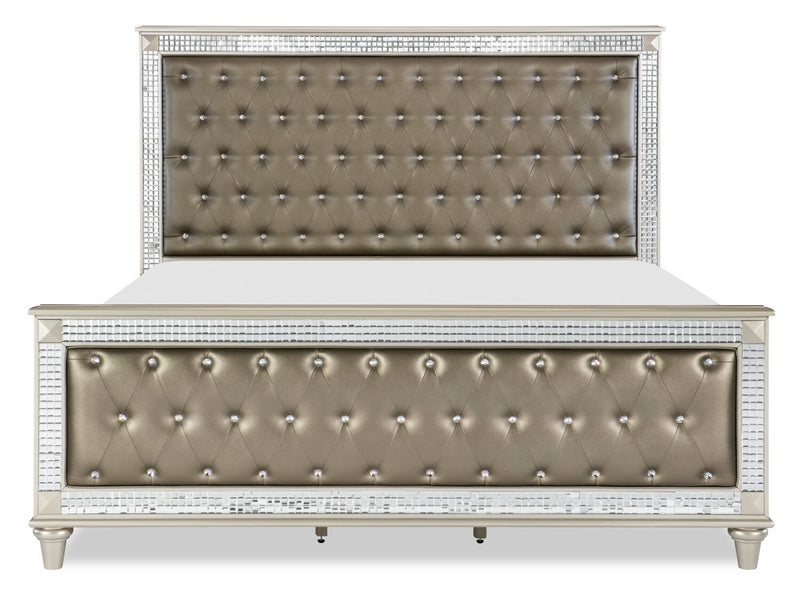 Tyra 5pc Bedroom Set with Bed, Dresser & Mirror, Glam, Vegan Leather, Champagne - Queen Size