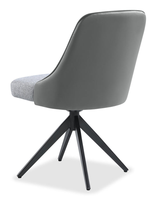 Bari Dining Chair with Vegan-Leather & Linen-Look Fabric, Swivel-Seat, Metal - Grey
