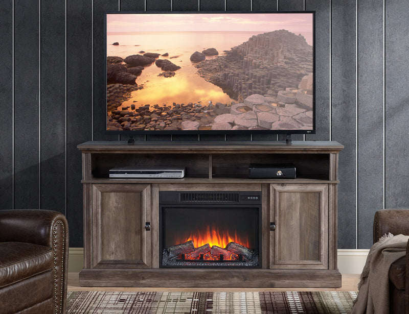 Ollie 60\" Electric Fireplace TV Stand with Storage and Cable Management for TVs up to 65\"- Grey
