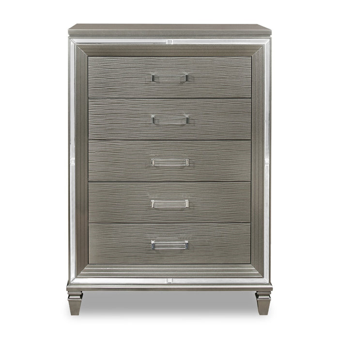 Max Bedroom Chest of Drawers, 5-Drawer, 38\"W x 54.3\"H, Glam - Silver