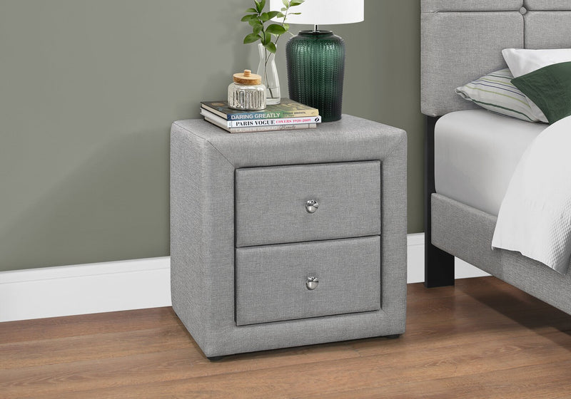 Zara Upholstered Bedside 2-Drawer Nightstand, 20.5\"W x 20.75\"H - Grey