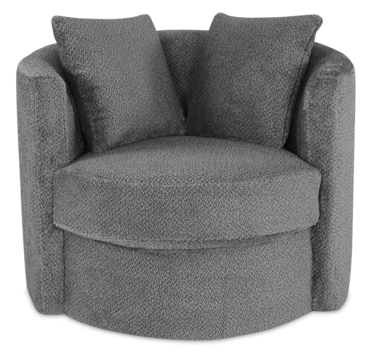 Made in Canada Petite 36\" Chenille Fabric Swivel Cuddler Accent Chair - Teddy Nightfall Grey