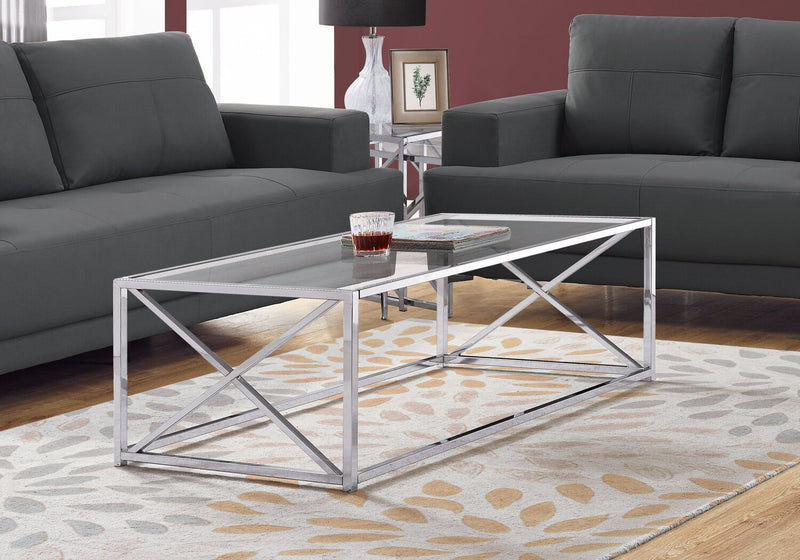 Coral 44\" Modern Glass Top Coffee Table - Chrome with Metal Base