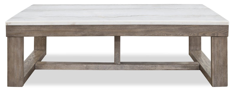 Corsa 56\" Modern Coffee Table - Marble Top with Grey Brown Wood Base