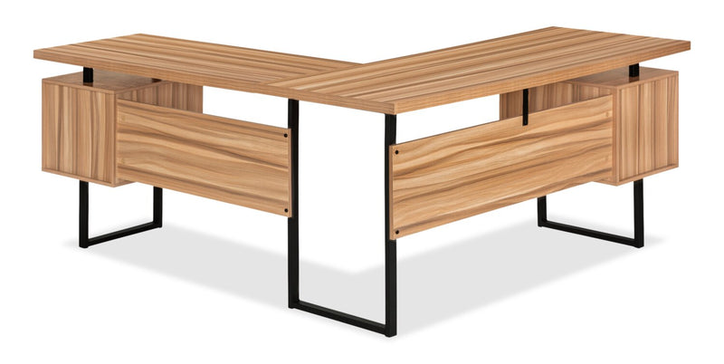 Marnie Reversible 71\" L-Shaped Corner Office Desk with 3-Drawers - Light Brown