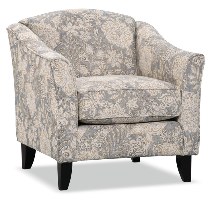 Made in Canada Wynn 33\" Linen-Look Fabric Accent Chair with Flared Arms and Wood Legs - Floral Multicolour 