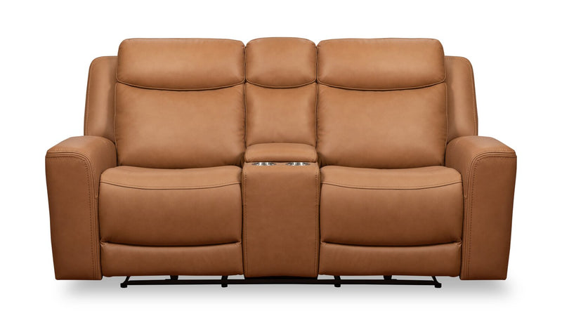 Scott Living Prescott 79\" Genuine Leather Power Reclining Loveseat with Power Headrests - Butternut Brown
