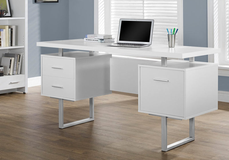 Teagan 60\" Reversible Office Desk with 3-Drawers - White