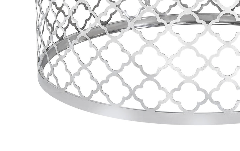 Belle 36\" Glam Round Sofa Table - White Marble Top with Stainless Steel Base