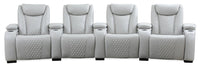 Cinema 5-Piece Leather-Look Fabric Home Theatre Power Reclining Sectional with Power Headrests - Cosmic Fog Grey 