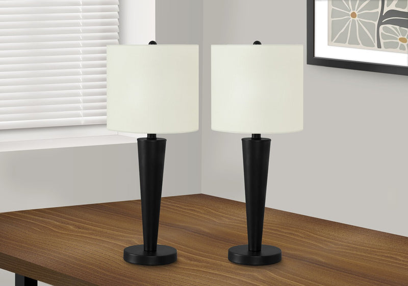 24\" Black Metal 2-Piece Set, with Two Table Lamps and USB Charging