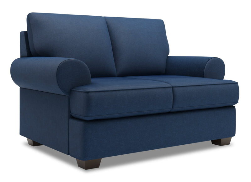 Made in Canada Customizable Sofa Lab Roll 64\" Linen-Look Fabric Loveseat with Rolled Arms - Pax Navy Blue