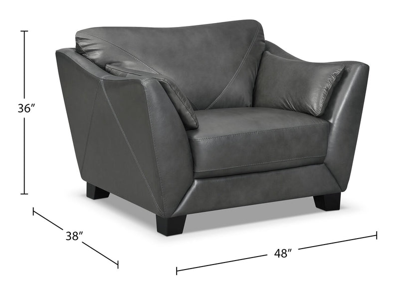 Chateau d'Ax Lusso 92\" 100% Genuine Leather Chair with Wood Legs - Charcoal Grey