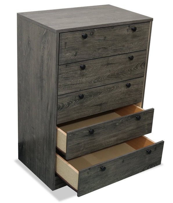 Hart Bedroom Chest of Drawers, 5-Drawer, 24.6\"W x 36.2\"H, Made in Canada - Grey