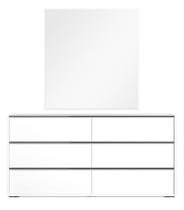 Gino 6pc Bedroom Set with Panel Bed, Dresser, Mirror & Nightstand - Made in Italy, Modern, White - King Size