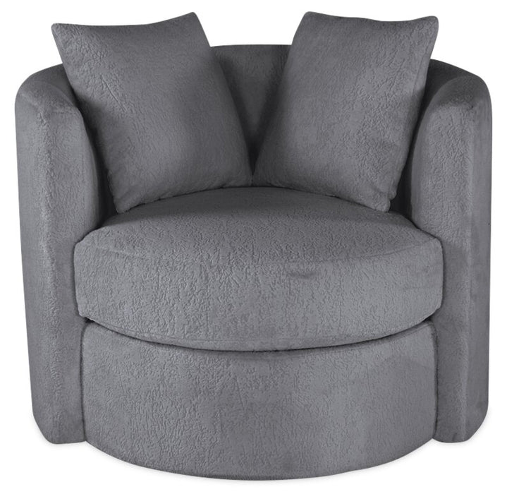 Made in Canada Petite 36\" Chenille Fabric Swivel Cuddler Accent Chair - Plush Thunder Grey