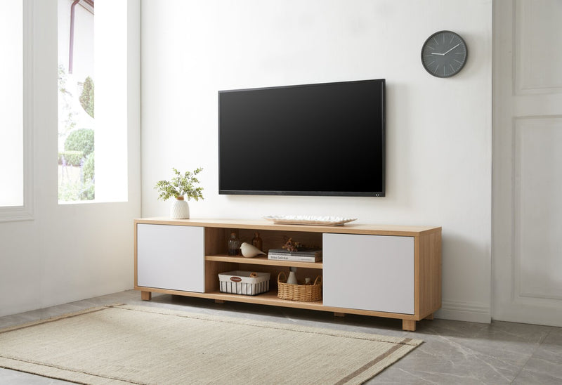 Kort & Co. Aiden 72\" TV Stand with Storage and Cable Management for TVs up to 80\"- Natural and White