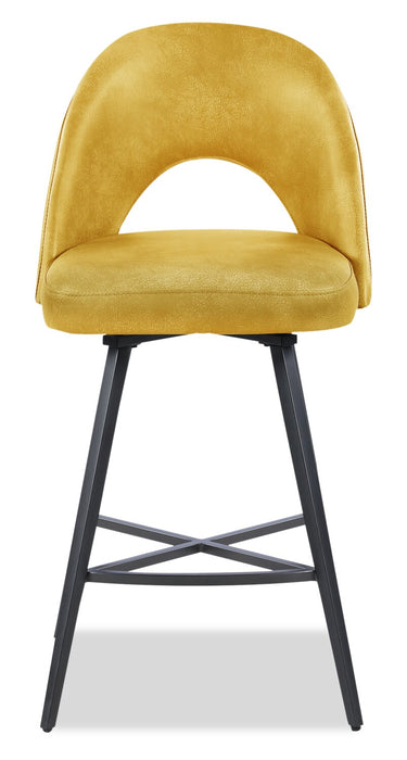 Kort & Co. Bay Counter-Height Stool with Swivel Seat, Vegan Leather Fabric, Metal - Mustard