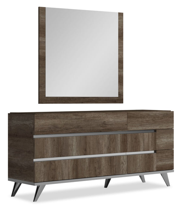 Gino 6pc Bedroom Set with Panel Bed, Dresser, Mirror & Nightstand - Made in Italy, Modern, Brown - Queen Size