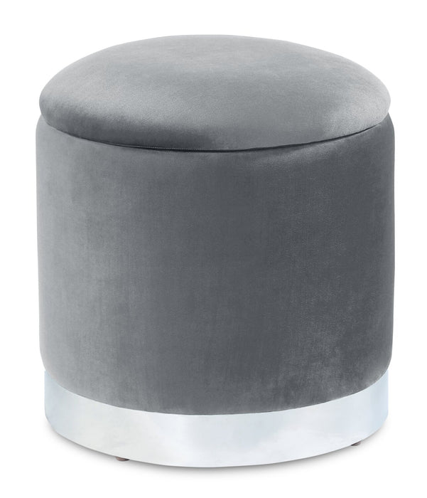 Phebe 16.5\" Storage Ottoman with Silver Trim Base - Grey
