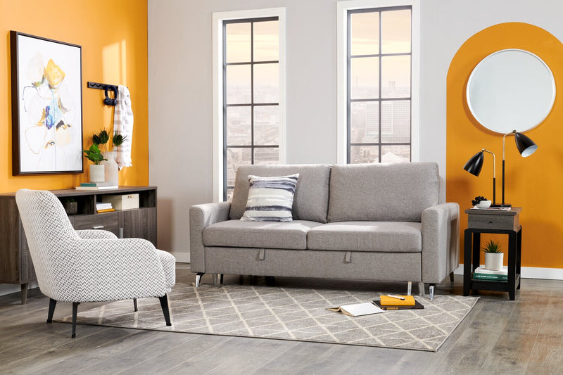 Wilson 77.5\" Linen-Look Fabric Sleeper Sofa with Drop-Down Back Cushions and Metal Legs - Solis Grey 