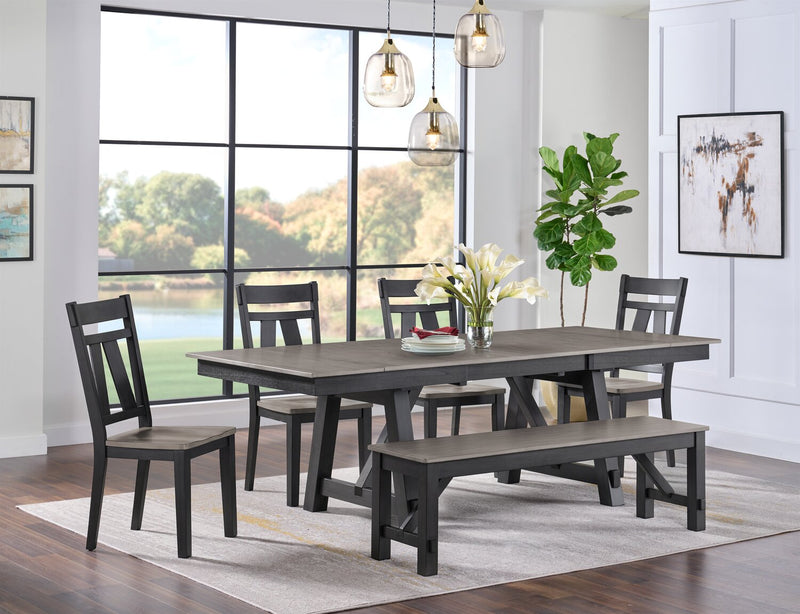 Zao 6pc Dining Set with Table, Bench & 4 Chairs, 66-94\"W Extension, Melamine - Brown