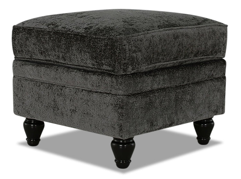 Made in Canada Bellmont 26\" Chenille Fabric Ottoman with Wood Legs - Charcoal Grey