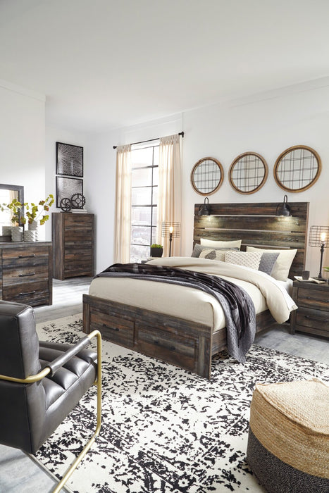 Abby 5pc Bedroom Set with Storage Bed, Dresser & Mirror, LED, USB, Brown - Queen Size