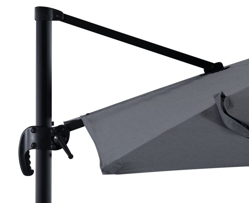 Solar Cantilevered Patio Umbrella - 137\"W x 84\"H, Steel, Hand Crank, Built-in LED Lights - Grey