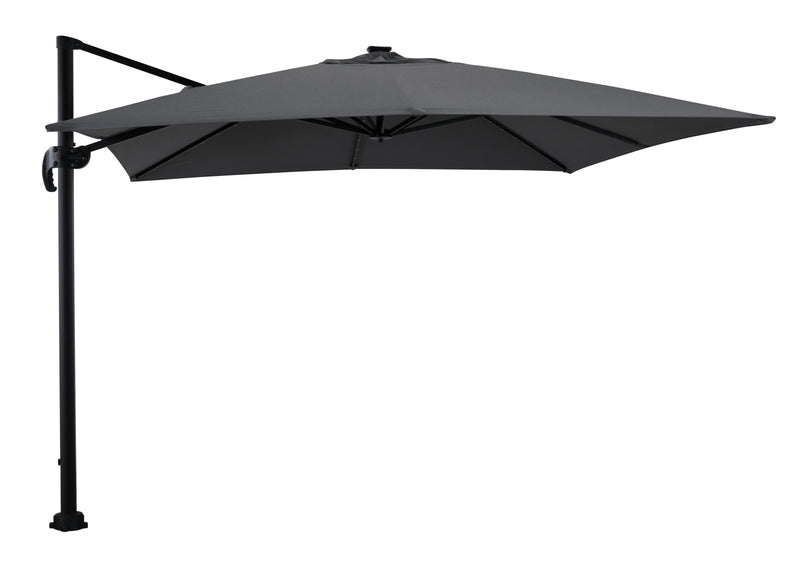 Solar Cantilevered Patio Umbrella - 137\"W x 84\"H, Steel, Hand Crank, Built-in LED Lights - Grey