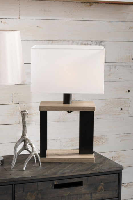Dark Taupe Table Lamp with Black Accents and White Shade
