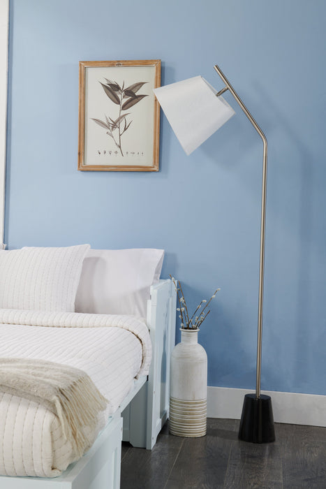 Storm Brushed Steel with Black Marble Base 3-Piece Set, Floor and Two Table Lamps