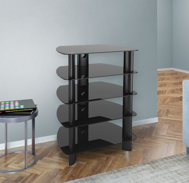 Laguna 26\" Modern Audio Stand with Storage and Cable Management for TV's up to - Black Metal and Glass