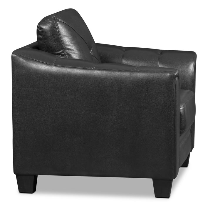 Andi 40\" Leather-Look Fabric Sofa with Button Tufting - Black