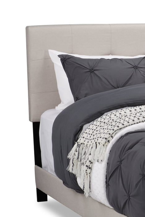 Tara Upholstered Bed in Beige Linen-Look Fabric, Button Tufted - Full Size