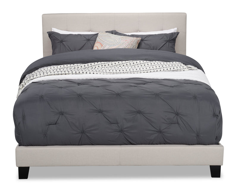 Tara Upholstered Bed in Beige Linen-Look Fabric, Button Tufted - Full Size