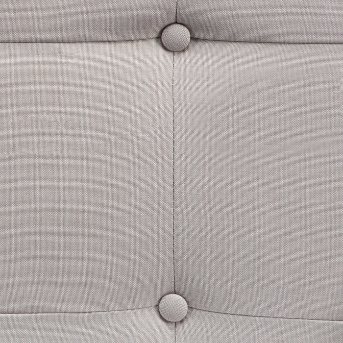 Tara Upholstered Bed in Beige Linen-Look Fabric, Button Tufted - Queen Size