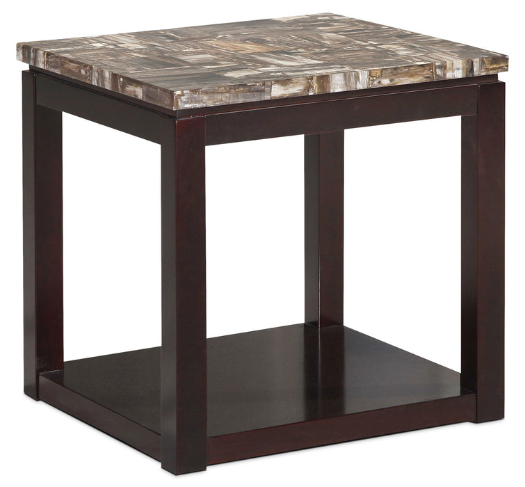 Sicily 22\" Traditional End Table with Shelf - Dark Brown  with Mable Look Top