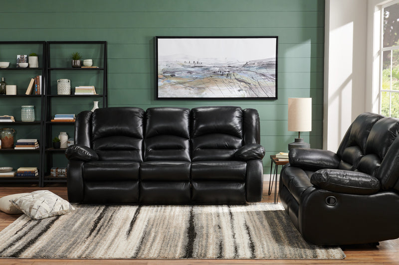 Toreno 86\" Genuine Leather Reclining Sofa - Black