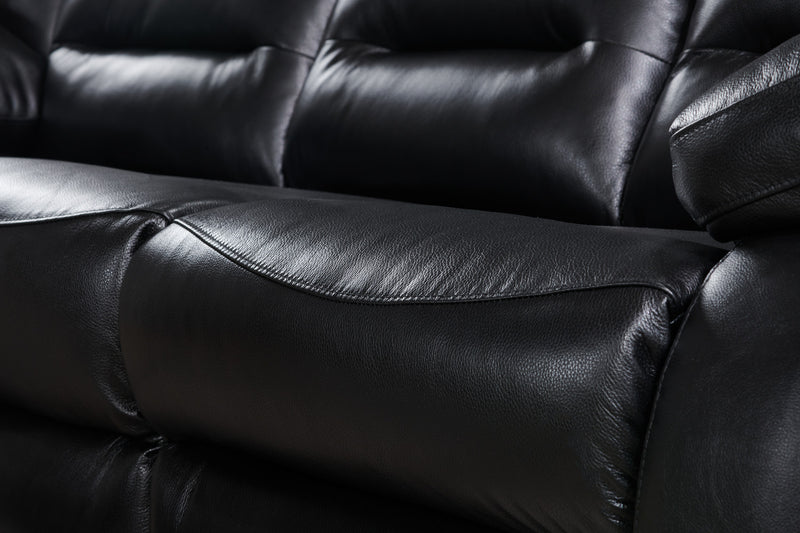 Toreno 86\" Genuine Leather Reclining Sofa - Black