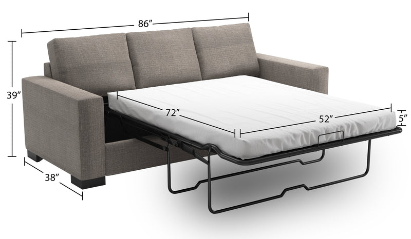 Made in Canada Customizable Sofa Lab Track 85\" Linen-Look Fabric Sofa Bed with Track Arms - Luna Smoke Grey
