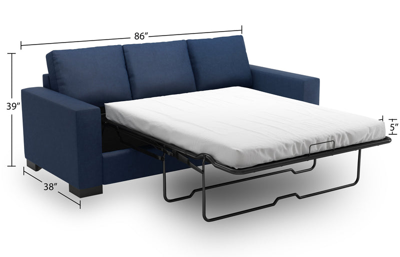 Made in Canada Customizable Sofa Lab Track 85\" Linen-Look Fabric Sofa Bed with Track Arms - Pax Navy Blue