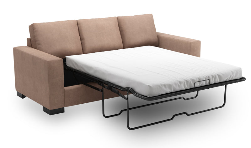 Made in Canada Customizable Sofa Lab Track 85\" Linen-Look Fabric Sofa Bed with Track Arms - Pax Wicker Brown