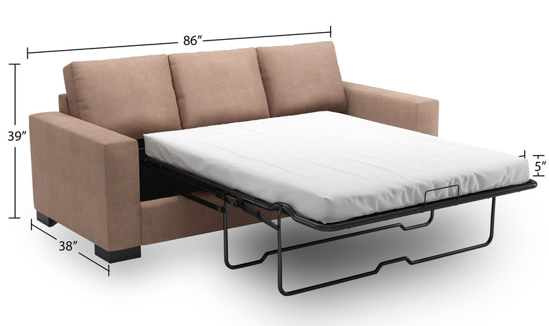 Made in Canada Customizable Sofa Lab Track 85\" Linen-Look Fabric Sofa Bed with Track Arms - Pax Wicker Brown