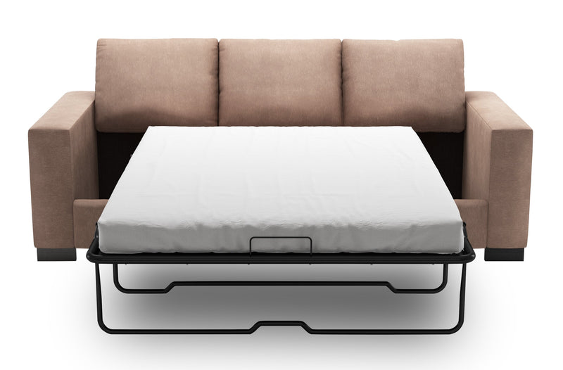 Made in Canada Customizable Sofa Lab Track 85\" Linen-Look Fabric Sofa Bed with Track Arms - Pax Wicker Brown